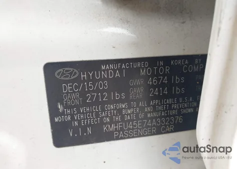 2004 Hyundai Xg350 L из США, поврежденный, VIN KMHFU45E74A332376